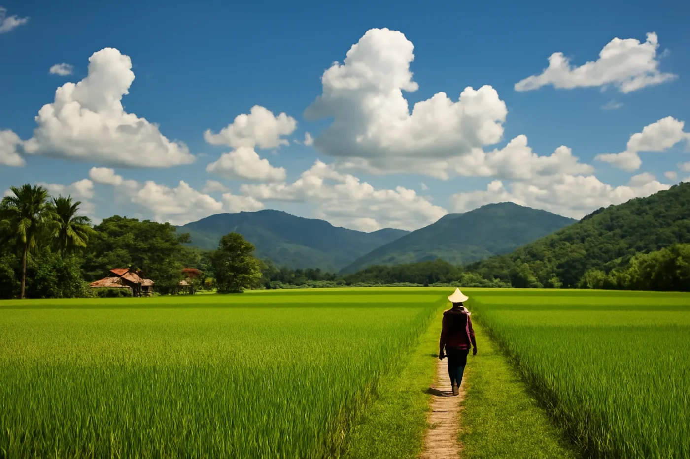 Ảnh bầu trời xanh trong veo trên cánh đồng rộng