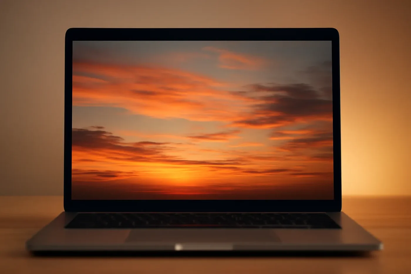 Hình nền laptop hoàng hôn với gam màu cam ấm